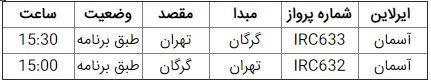 برنامه پرواز فرودگاه بین المللی گرگان